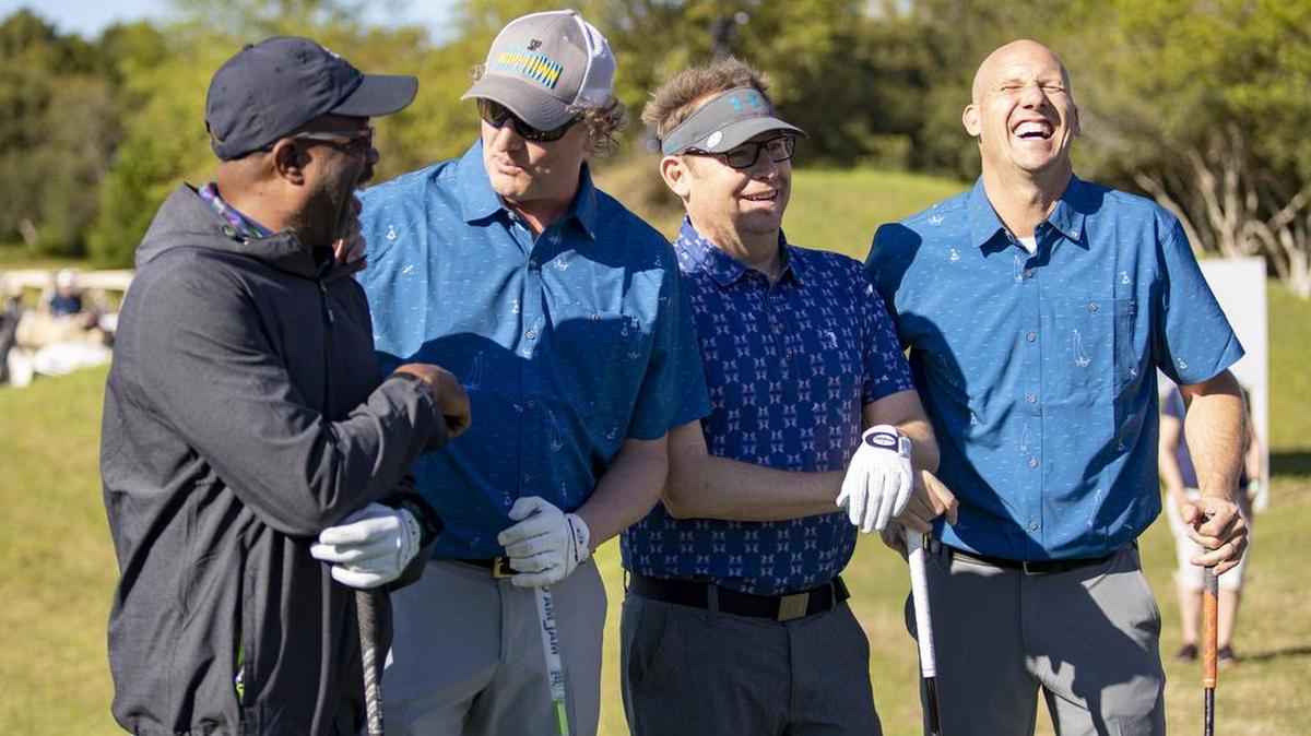 Hootie & the Blowfish members Darius Rucker (left), Mark Bryan, Dean Felber and Jim Sonefeld pose for a photo on April 15, 2019 at Barefoot Landing’s Dye Club ahead of the annual Hootie & the Blowfish Monday After the Masters tournament.