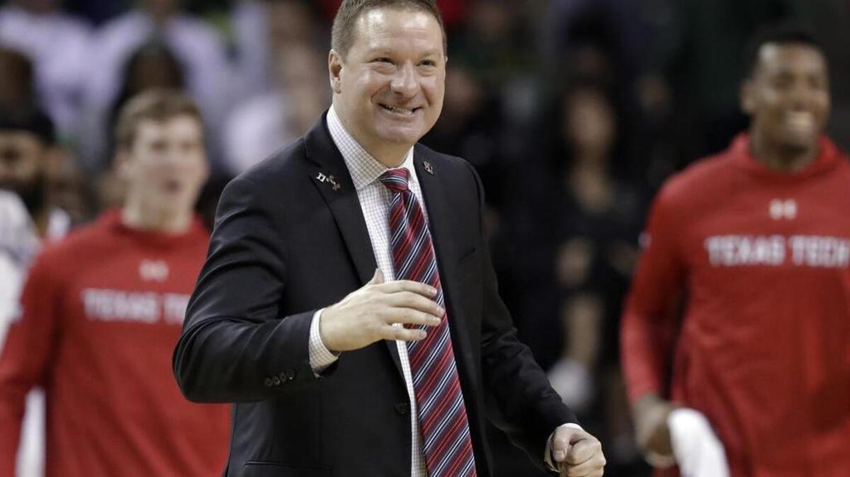 Texas Tech head coach Chris Beard celebrates during a game against Baylor last month.