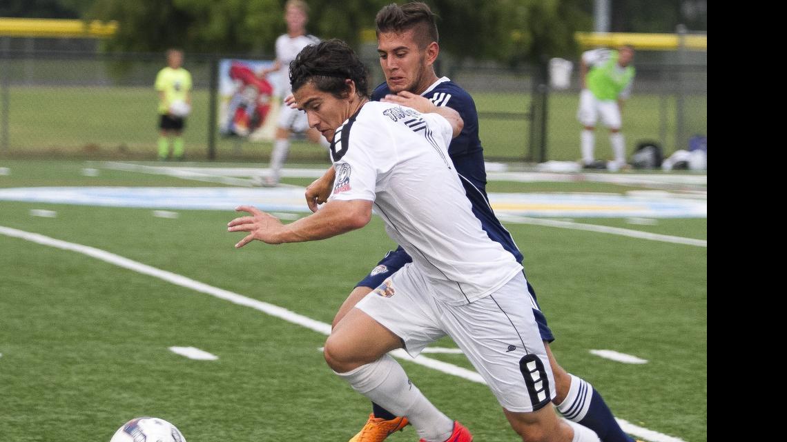 
Myrtle Beach High graduate and current South Carolina soccer player Ryan Arambula (front) is playing for the Myrtle Beach Mutiny during the college offseason.
