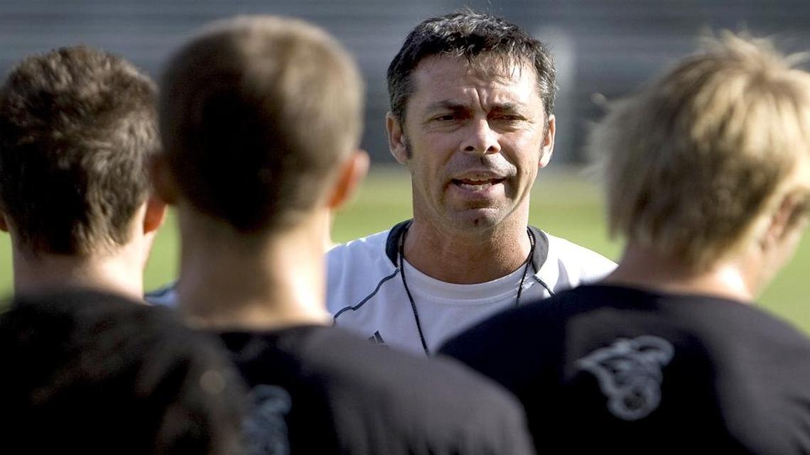 Coastal Carolina men’s soccer coach Shaun Docking (center) takes the Chanticleers into the 2019 NCAA tournament on Thursday at N.C. State.