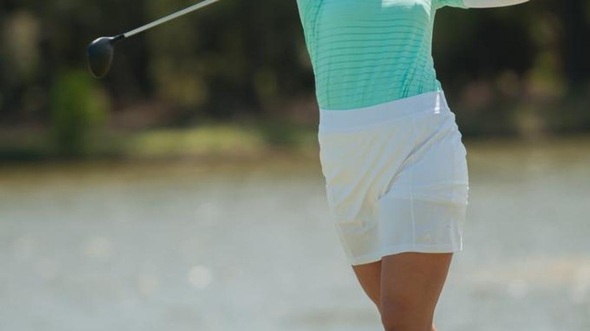 Coastal Carolina’s Lena Schaeffner sends a shot toward one of the day’s final holes as the DeBordieu Club as the Chanticleers competed in the Big South women’s golf tournament Wednesday.