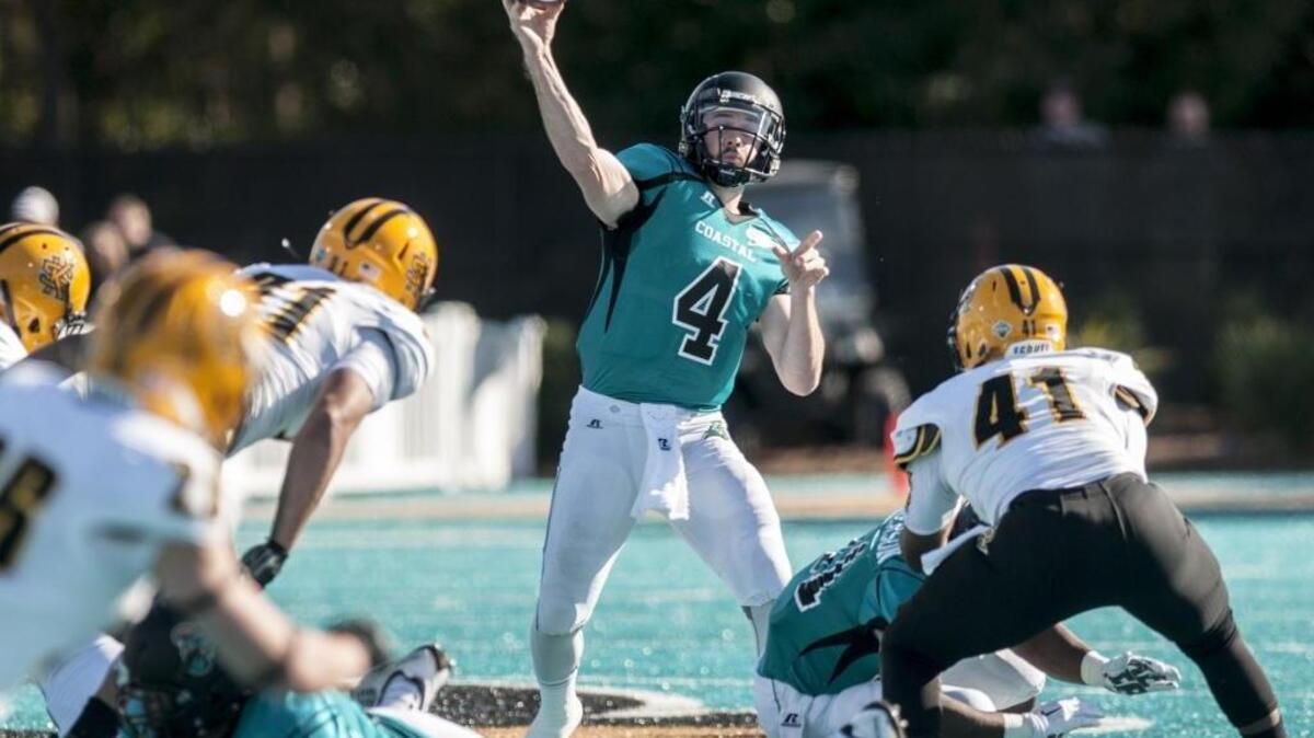Coastal Carolina quarterback Alex Ross became the Big South all-time leader in total offense Saturday during the Chants’ win over Kennesaw State.