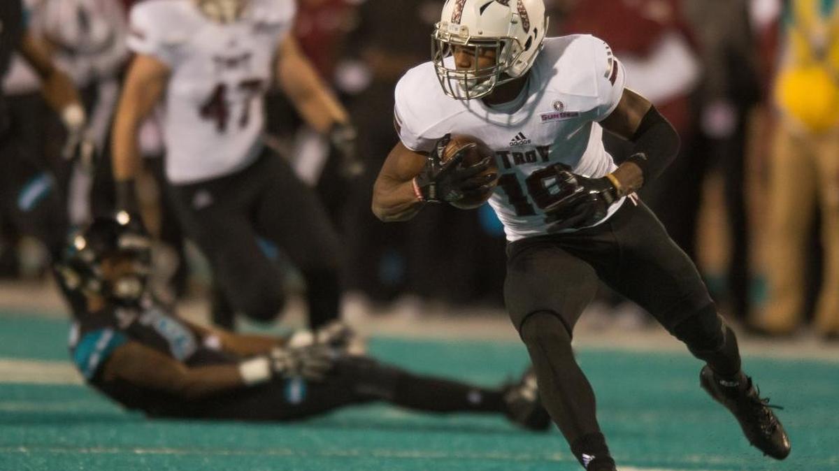 Blace Brown recorded two of his five interceptions this season in Troy’s 42-17 win over Coastal Carolina on Nov. 11 at Brooks Stadium. Troy will face North Texas in the R+L Carriers New Orleans Bowl on Dec. 16.