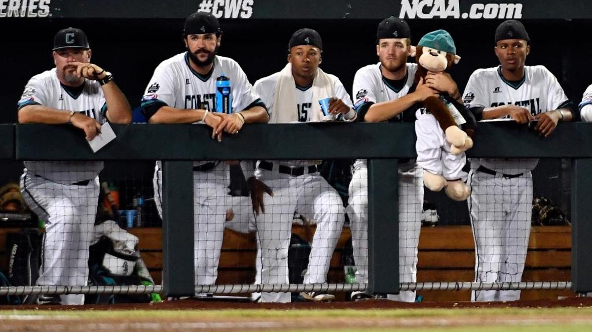 Coastal Carolina players watch during the fifth inning of Tuesday’s loss to TCU.