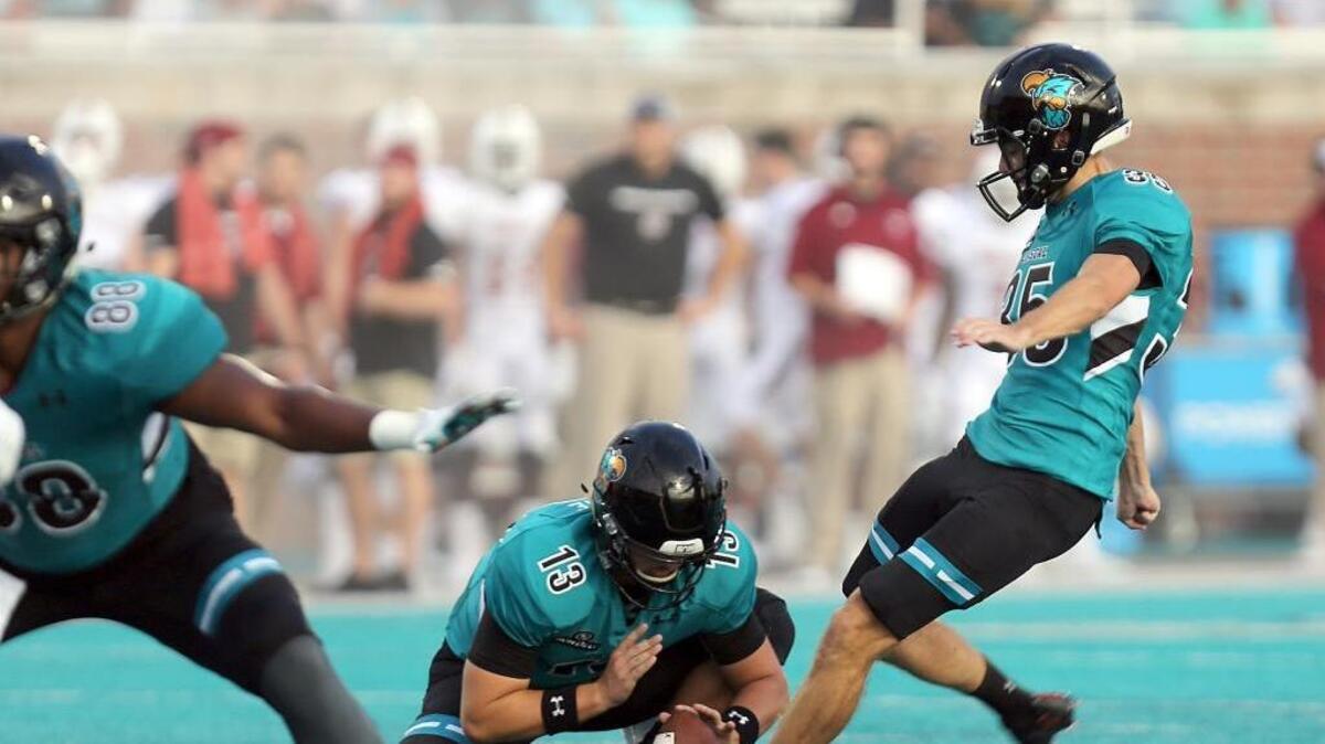 Coastal Carolina junior kicker and punter Evan Rabon performed kickoff, punting, field goal and extra-point duties Saturday at Idaho and was named the Sun Belt Conference Special Teams Player of the Week.