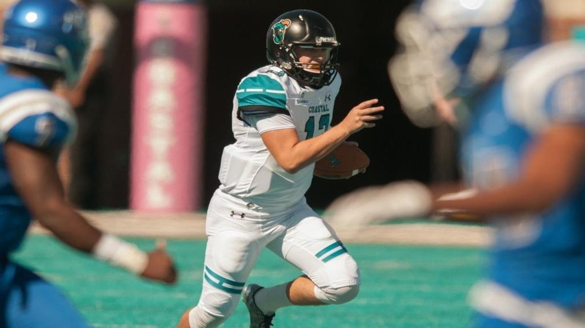 Coastal Carolina quarterback Tyler Keane makes a throw against Central Connecticut State last week.