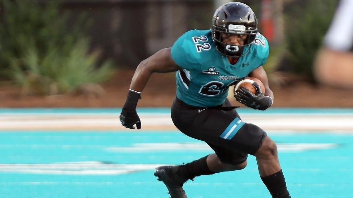 Redshirt freshman Alex James has gained 84 yards on nine carries through Coastal Carolina’s first two games, and is one of 15 freshmen who have seen playing time.