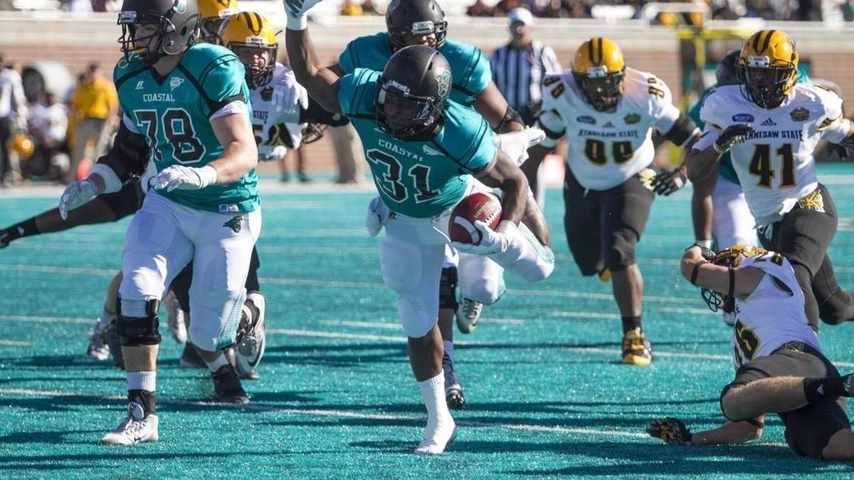 Coastal Carolina running back De’Angelo Henderson finished 2015 with 1,346 rushing yards, 403 receiving yards and 19 total touchdowns.