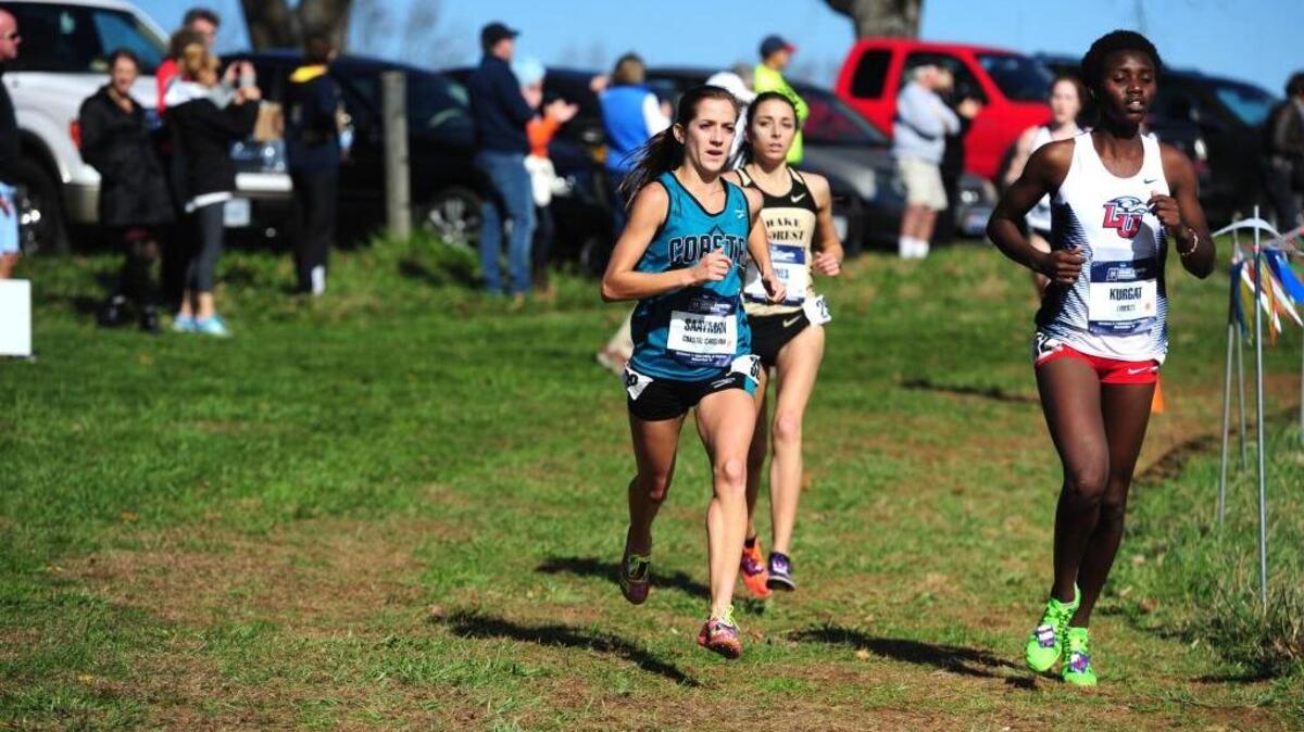 Coastal Carolina’s Letitia Saayman (left) runs during the NCAA Southeast Regional meet.