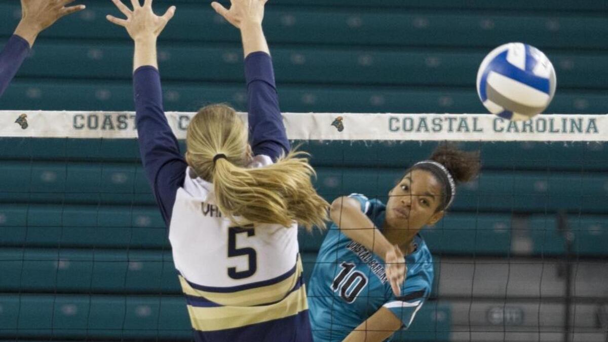 Coastal Carolina’s Leah Hardeman, pictured during the 2017 season, was named the Sun Belt Conference’s 2017-18 Female Athlete of the Year.