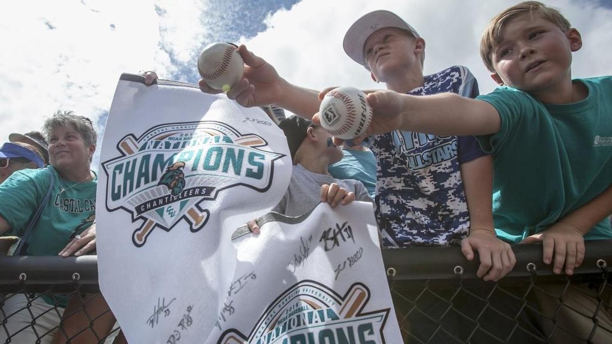 Coastal Carolina fans filled Springs Brooks Stadium for a celebration of the Chanticleers’s national championship.