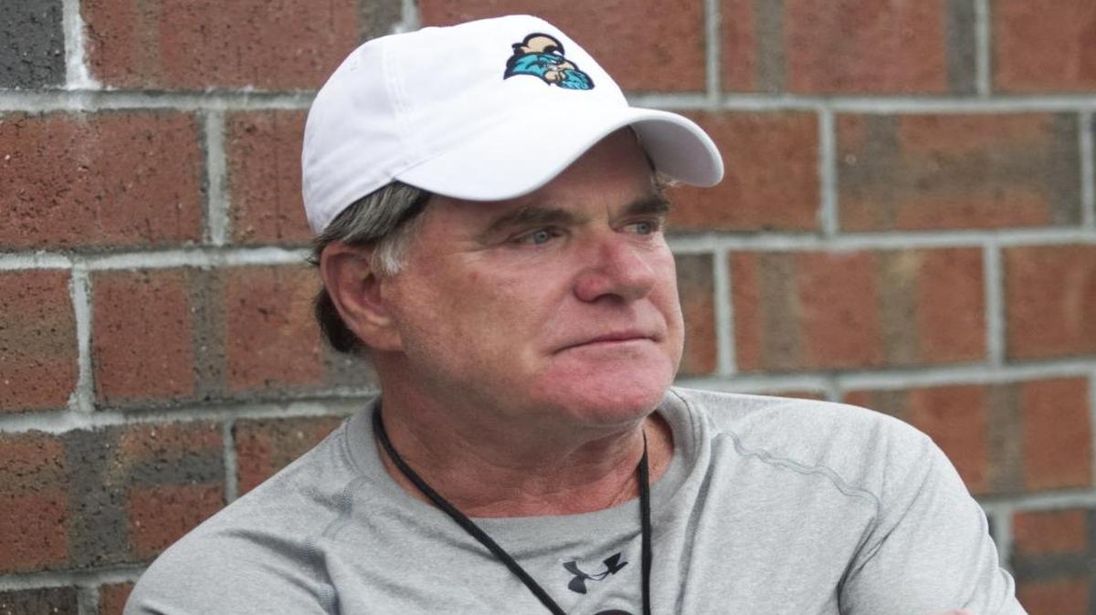 Coastal Carolina head coach Joe Moglia watches his team practice on Tuesday.