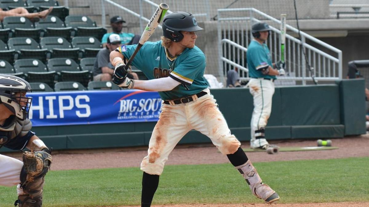 Coastal Carolina’s Zach Remillard eyes a pitch during Friday’s game against Longwood.