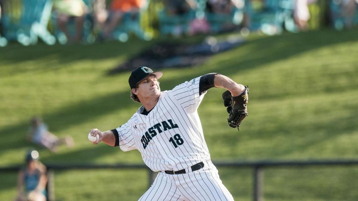 Coastal Carolina pitcher Alex Cunningham throws a pitch against Georgia Southern on Friday night at Springs Brooks Stadium.