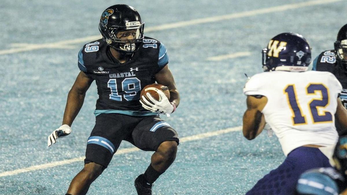 Coastal Carolina’s Ky'Jon Tyler looks for running room against Western Illinois last week.