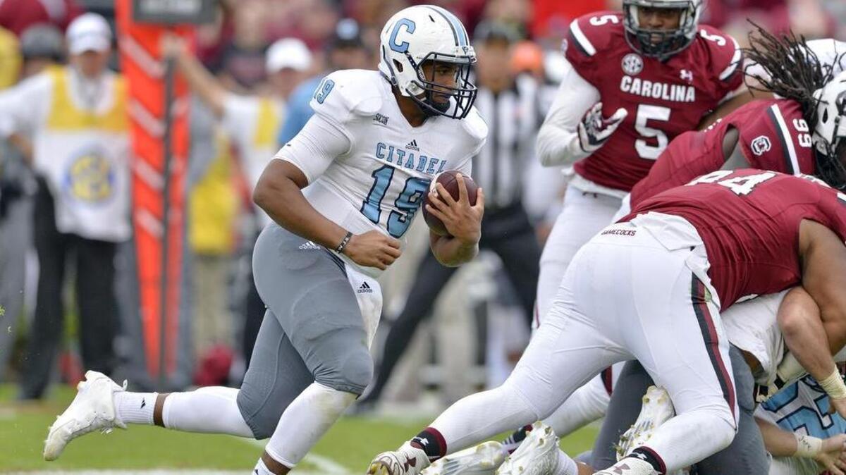 Citadel quarterback Dominique Allen leads a triple-option attack that has given opponents fits this season, as witnessed in the Bulldogs upset win at South Carolina last weekend.