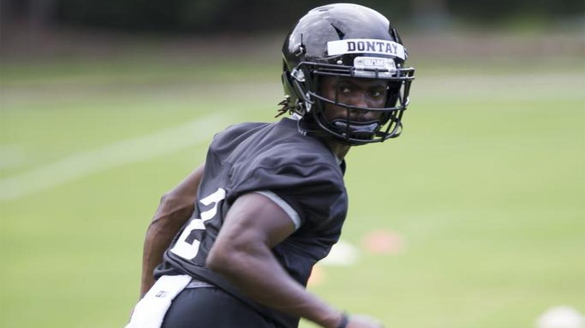 Senior defensive back Dontay Hears of Gaithersburg, Md., goes through drills during Coastal Carolina's first football practice of the season on July 29. Hears earned a Public Health degree during CCU’s summer graduation ceremony Friday.