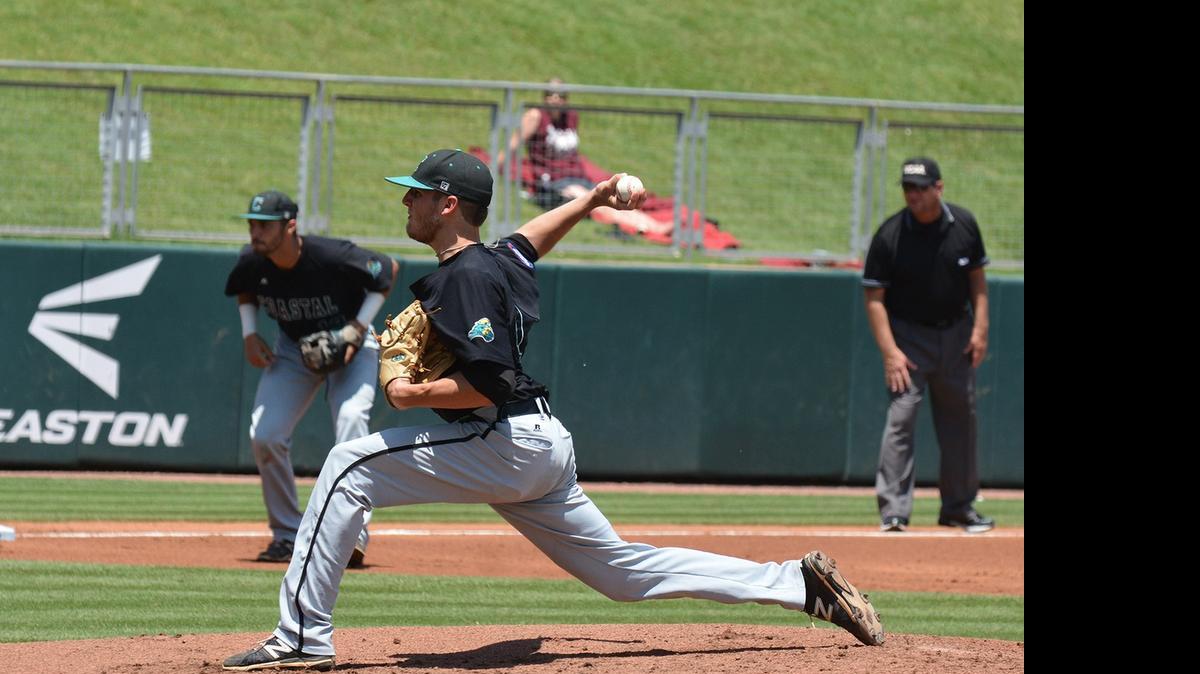
CCU’s Andrew Beckwith pitches against Texas Southern. 
