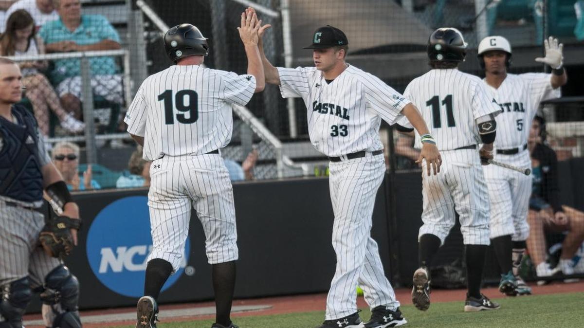 Coastal Carolina’s Kevin Woodall Jr. (19) drove in three runs Tuesday.