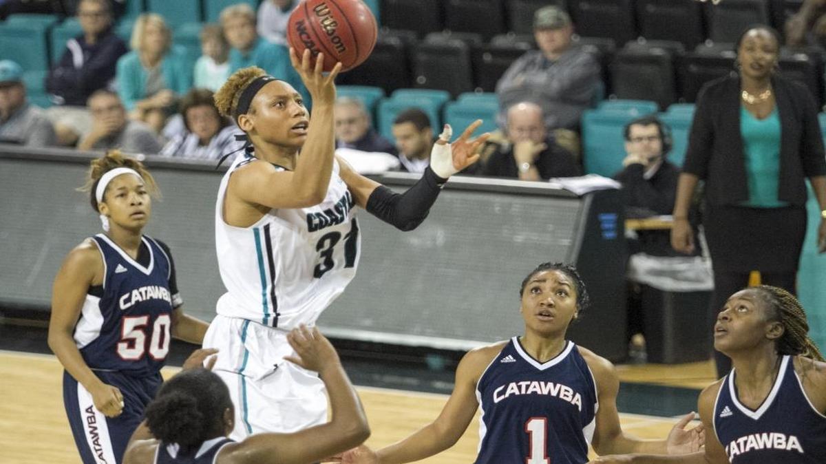 Rachael Gregory had a team-high 15 points for Coastal Carolina against Troy on Saturday.