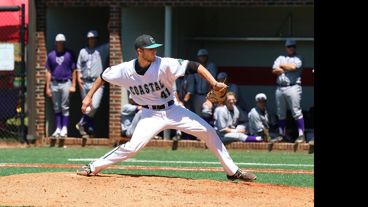 
Coastal Carolina’s Andrew Beckwith throws a pitch during the Chants’ win over High Point on Friday.
