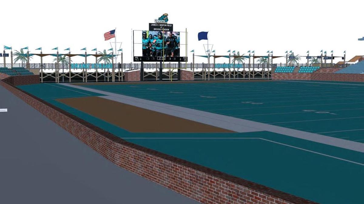 Renderings of the proposed Brooks Stadium expansion project.