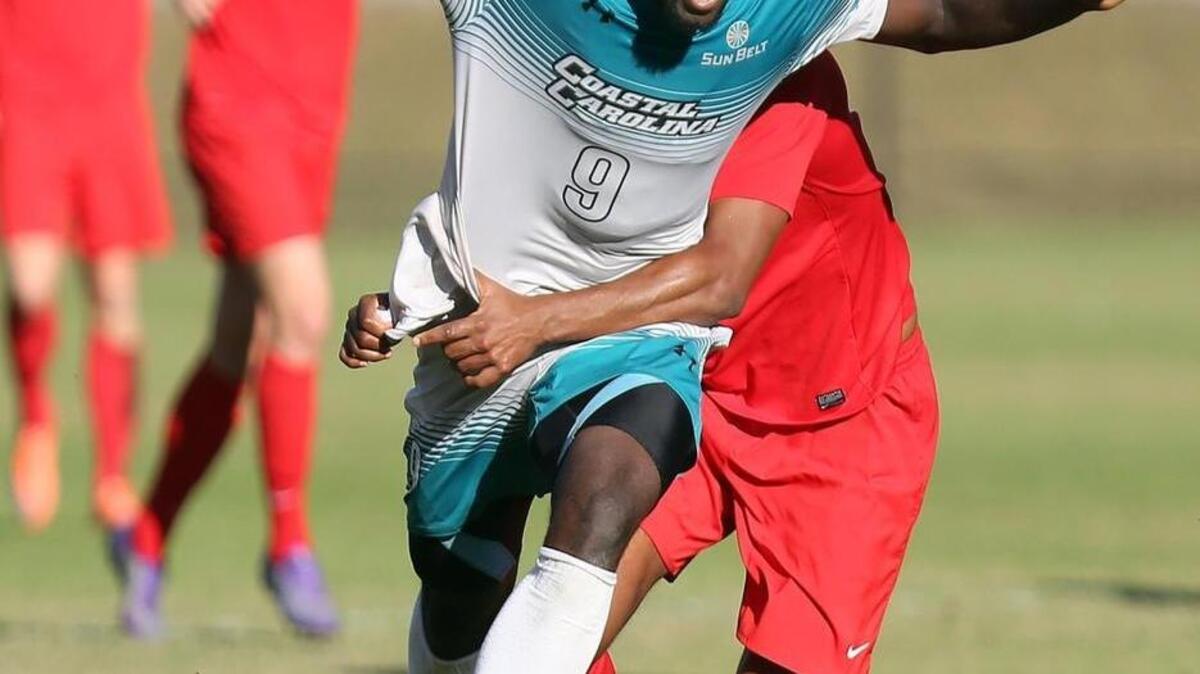 Coastal Carolina senior Frantzdy Pierrot (pictured) is the 2017 Sun Belt Conference Men’s Soccer Player of the Year and leads the Chanticleers into the conference tournament beginning Thursday at the CCU Soccer Complex