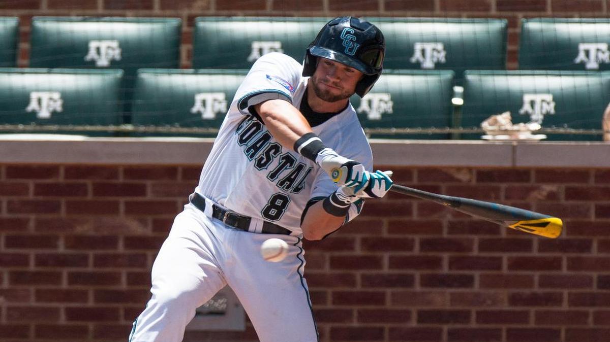 
Coastal Carolina’s Tyler Chadwick hits a home run in the third inning Friday.
