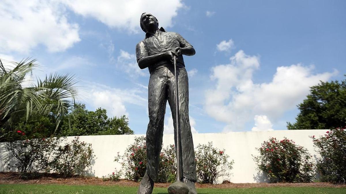 A statue of Arnold Palmer stands at Myrtle Beach National on Monday. Palmer, 87, died on Sunday.
