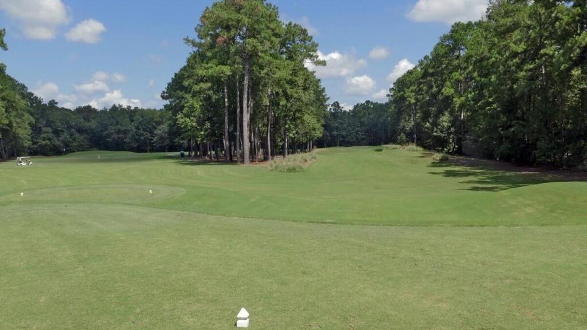 
The par-4 eighth hole has an option of playing the hole the safer way as a dogleg right or through a tight tree line straightaway that has more risk but more reward.
