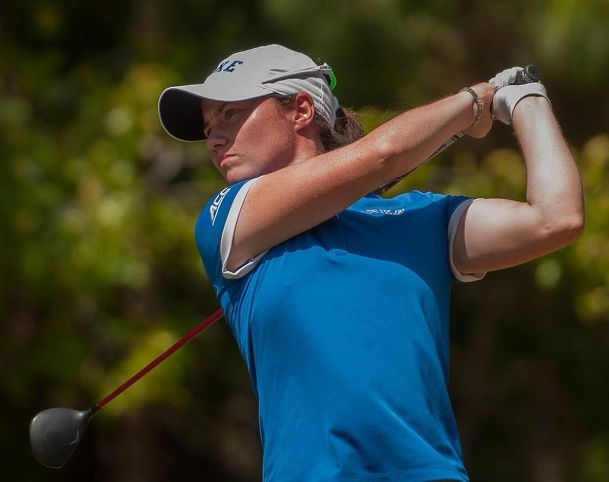 Duke’s Leona Maguire drives from the green during the final round of the ACC Women’s Golf Championship at The Reserve Club at Pawleys Island.