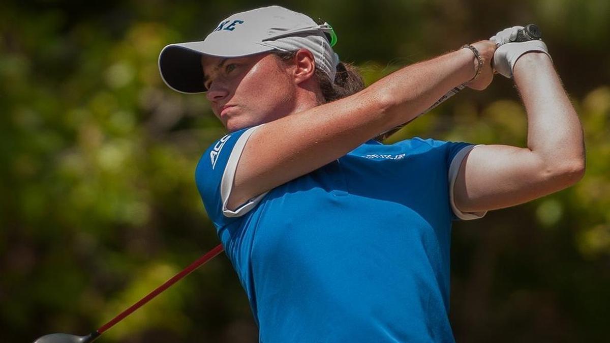 Duke’s Leona Maguire drives from the green during the final round of the ACC Women’s Golf Championship at The Reserve Club at Pawleys Island.