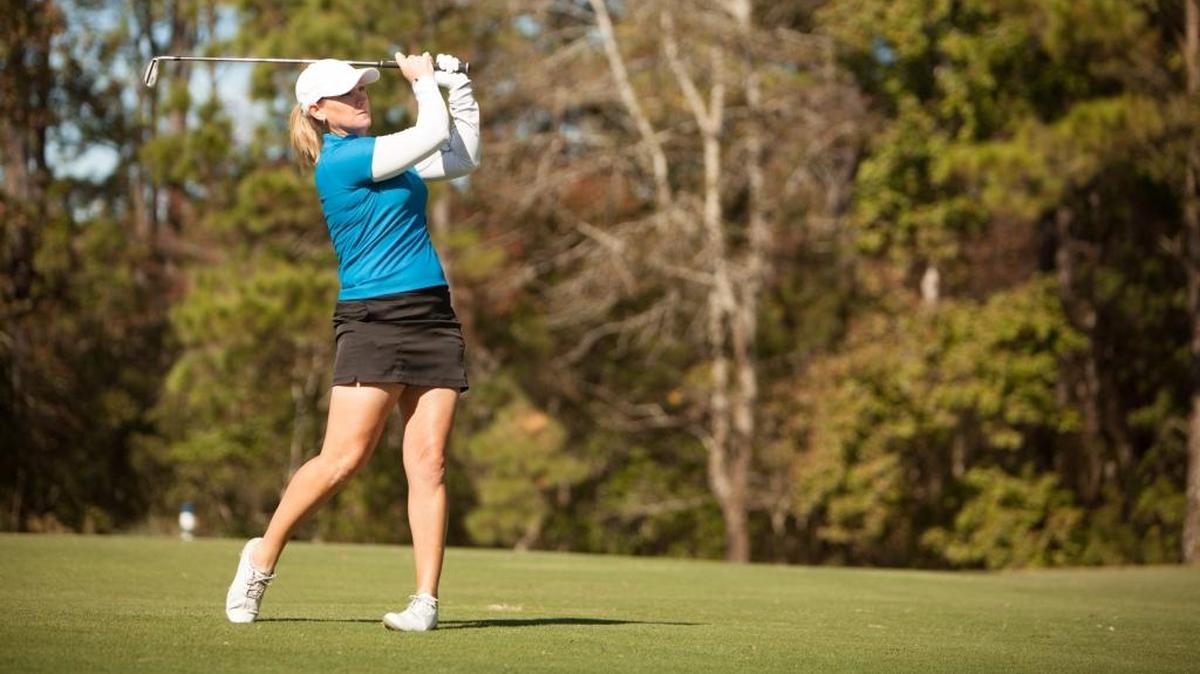 Kristy McPherson plays a round of golf at True Blue Golf Club in 2015.