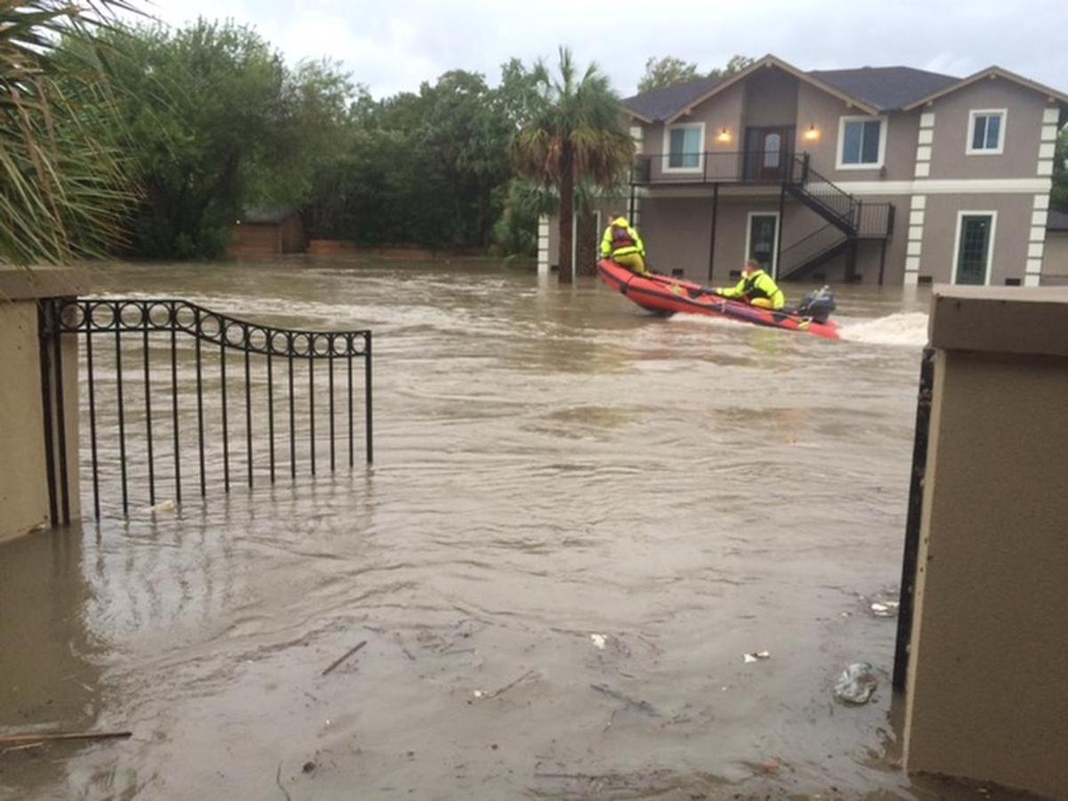 A picture from the home of Teresa Todaro in the Houston area, taken by her husband this week while Todaro was in Myrtle Beach playing in the Myrtle Beach World Amateur Handicap Championship. Todaro’s home was raised 14 feet in recent years to avoid possible flood waters, but not all homes in her neighborhood have been raised yet and were severely flooded.