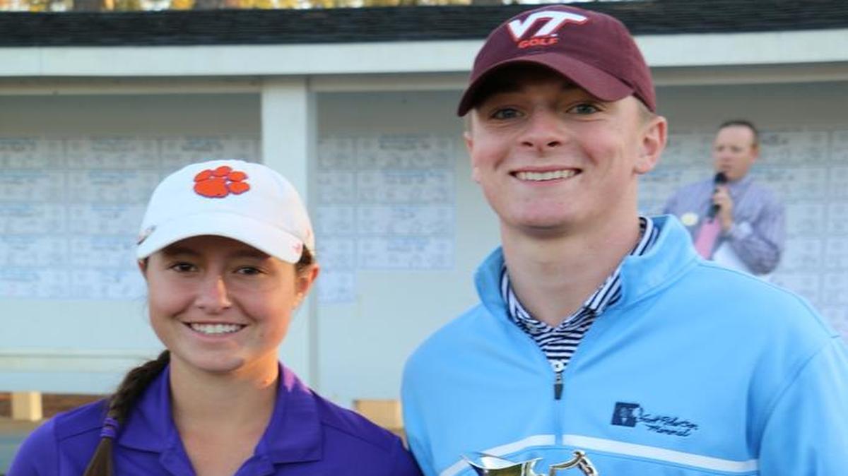 Connor Burgess (right) and Gracyn Burgess (left) won the boys and girls George Holliday Junior Golf Tournament titles, respectively, Saturday.