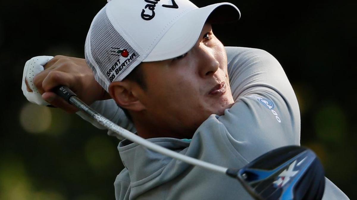 Danny Lee, of New Zealand, hits a drive on the second hole during the second round of the Masters.