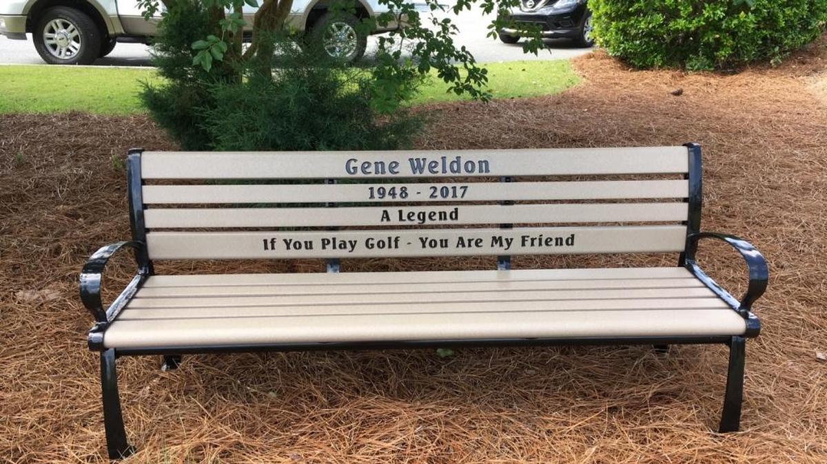 A bench in honor of Gene Weldon was dedicated during a tournament Saturday at Rivers Edge Golf Club in Shallotte, N.C.