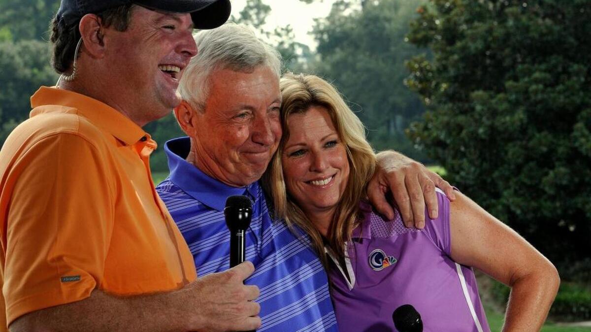 
Gene Weldon (center) invited Golf Channel personalities Kelly Tilghman (right) and Charlie Rymer (left) to participate in The First Tee of the Grand Strand's Future Generations fundraising golf tournament, where they shot a live remote for the network’s Morning Drive show in 2013.
