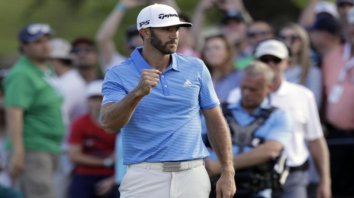 Dustin Johnson, pictured reacting after holing the winning putt against Jon Rahm in the WGC-Dell Technologies Match Play Championship on March 26, has committed to play in the Wells Fargo Championship from May 4-7 in Wilmington, N.C.