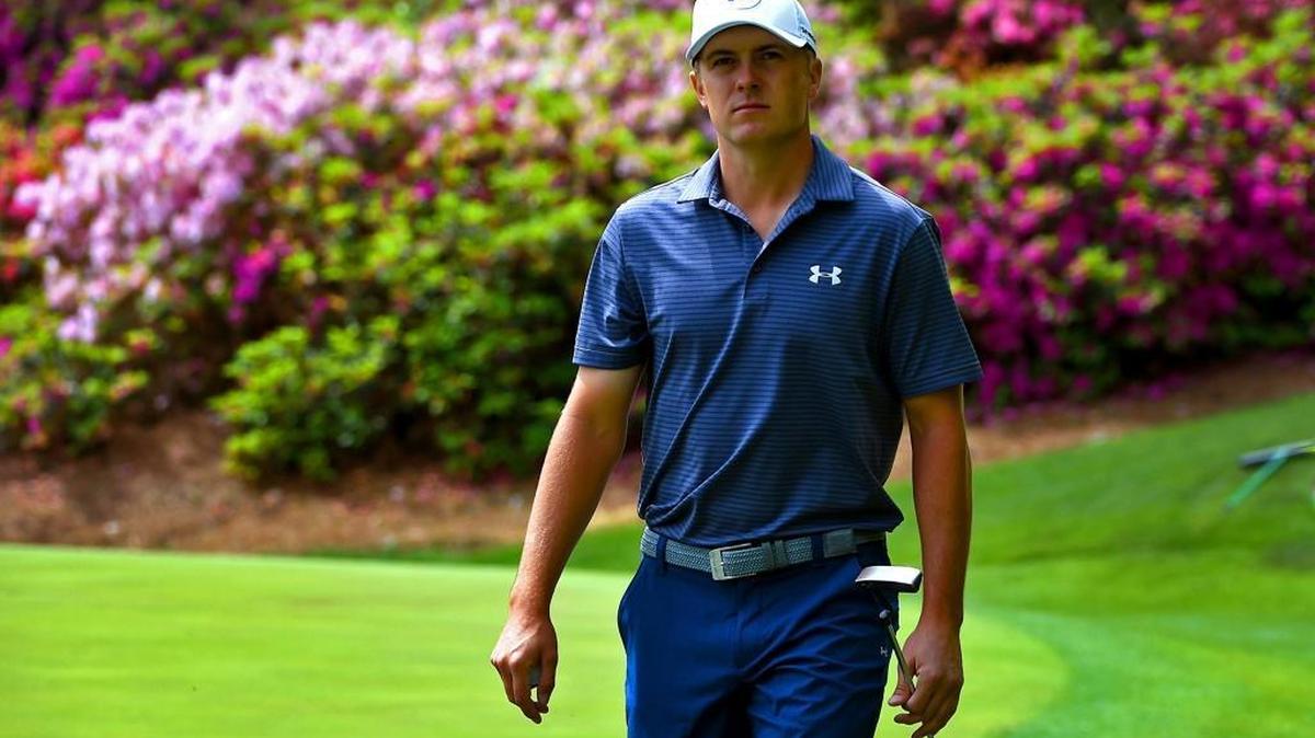 Defending Masters champion Jordan Spieth walks to the 14th tee box during a practice round on Wednesday.
