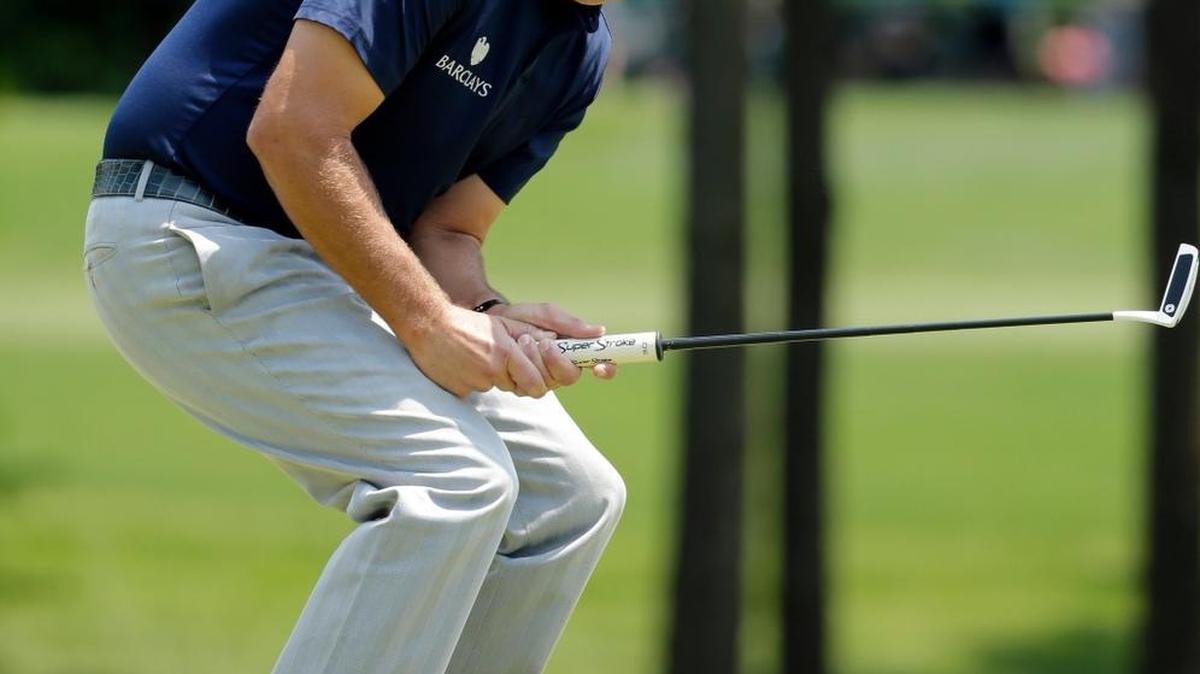 Phil Mickelson reacts as he misses a putt on the third hole during the third round of the Wells Fargo Championship.