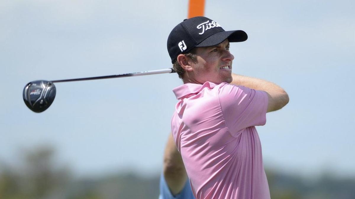 Webb Simpson tees off on the 18th hole during the second round of the RBC Heritage.