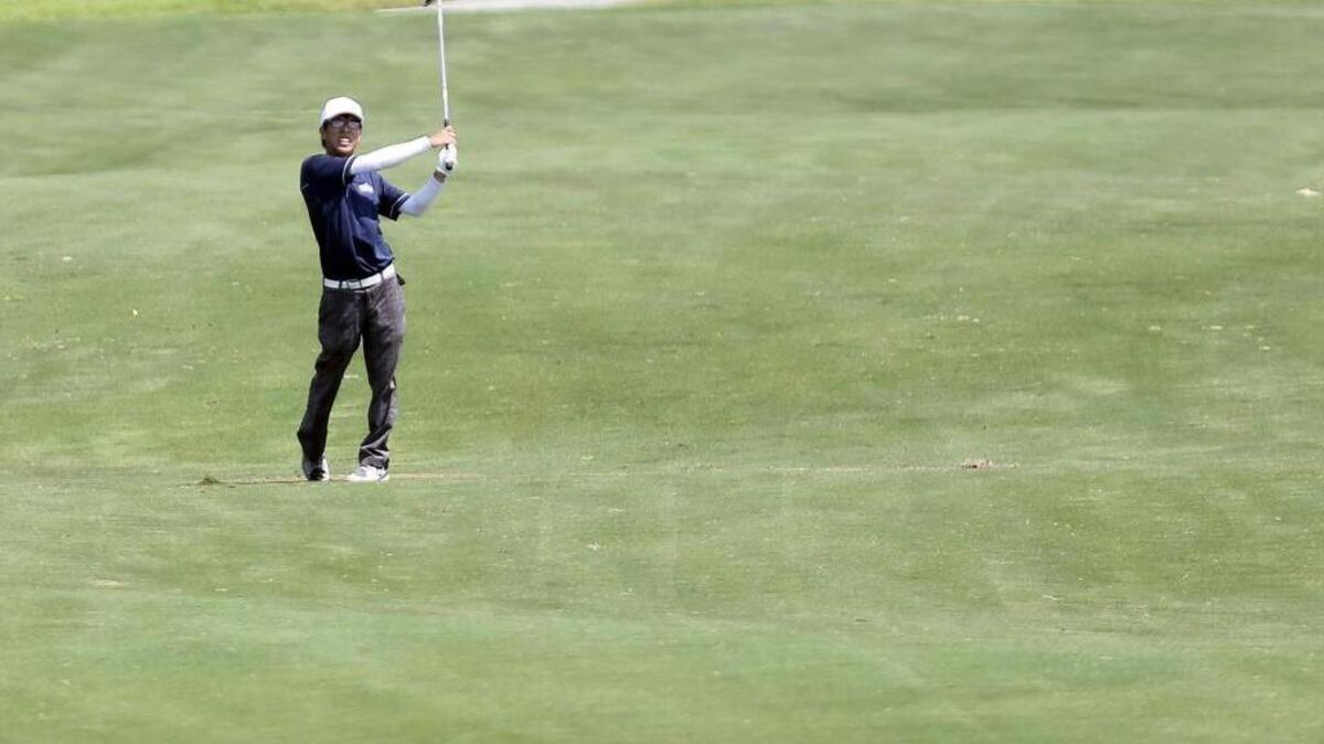 
Tae Kim watches his fairway shot during the final round of the Myrtle Beach World Amateur Handicap Championship at The Dye Clue at Barefoot Resort.
