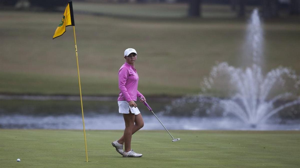 Jodee Tindal of Rock Hill plays on the 18th green of the Surf Golf and Beach Club during a junior golf tournament in December, 2015.