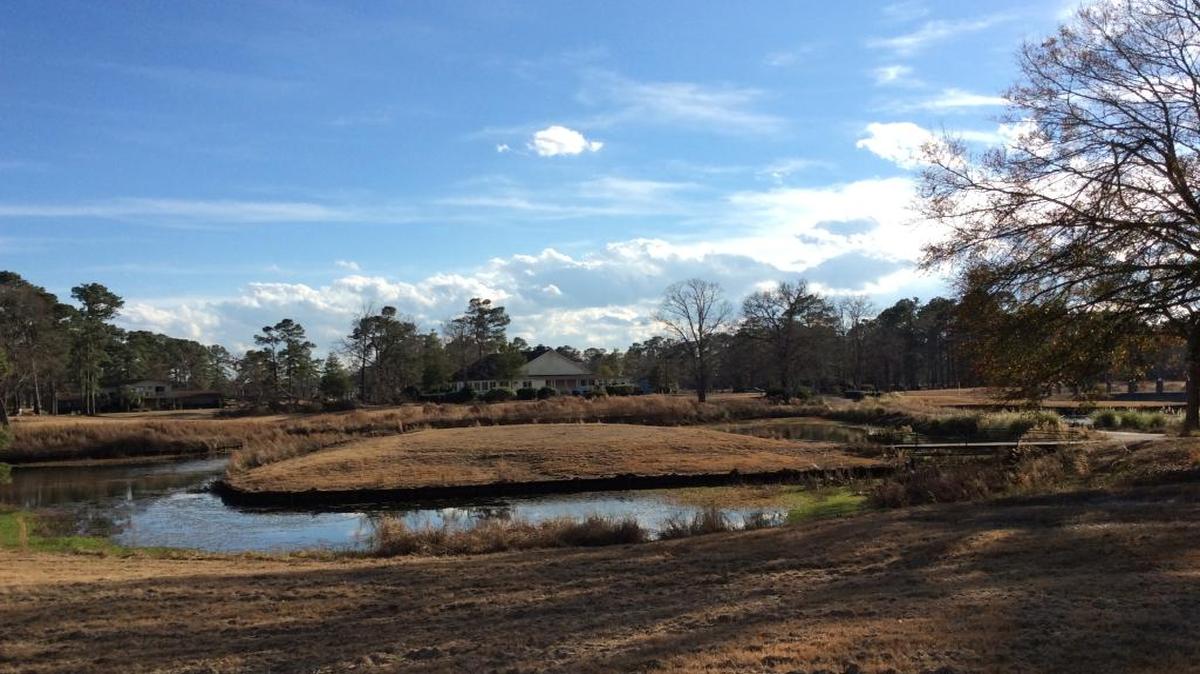 The signature island green on the 18th hole at Island Green Country Club in a picture taken in January.