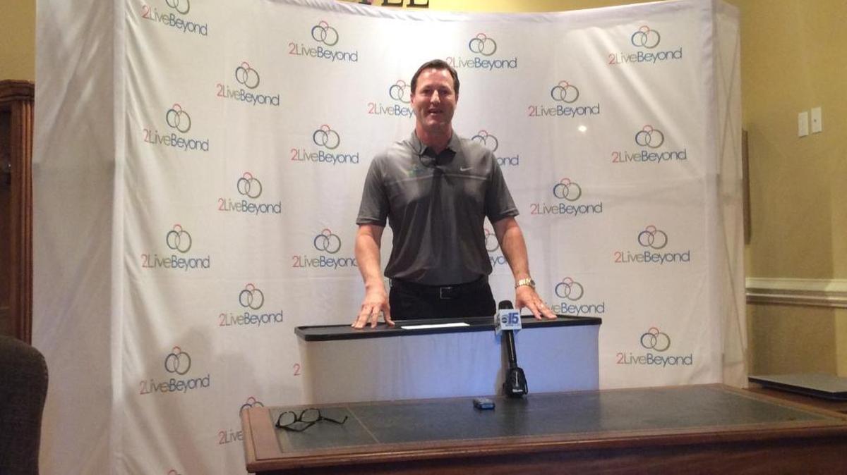 Scott Pyle discusses the 2LiveBeyond Gala, Auction and Celebrity Golf Tournament during a press conference Monday.