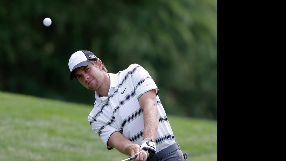 
Patrick Rodgers chips to the 15th hole during the second round of the Wells Fargo Championship.
