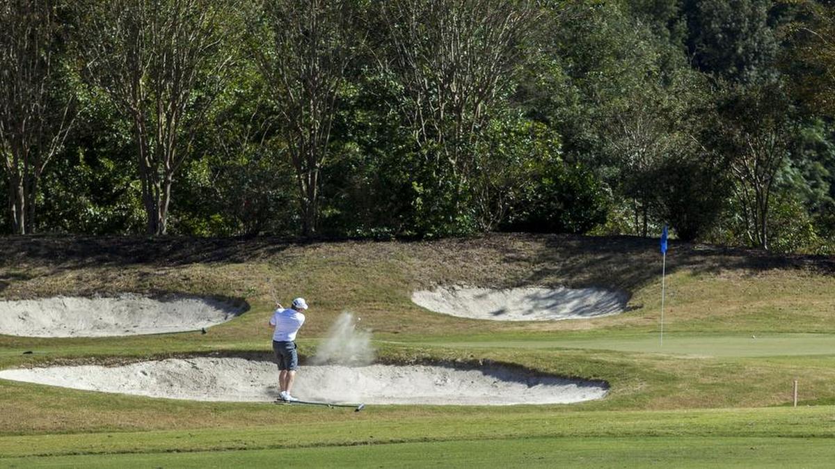 The Championship fifth hole at International World Tour Golf Links is inspired by the 12th hole at Augusta National. The course was closed temporarily by owner Founders Group International on Wednesday. 