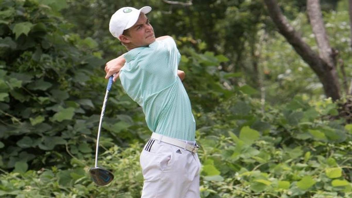 Myrtle Beach’s Holden Grigg tees off during the Carolinas PGA Junior Championship on Sunday at the Hackler Course at Coastal Carolina University. Grigg won the boys title with a 5-under 139.