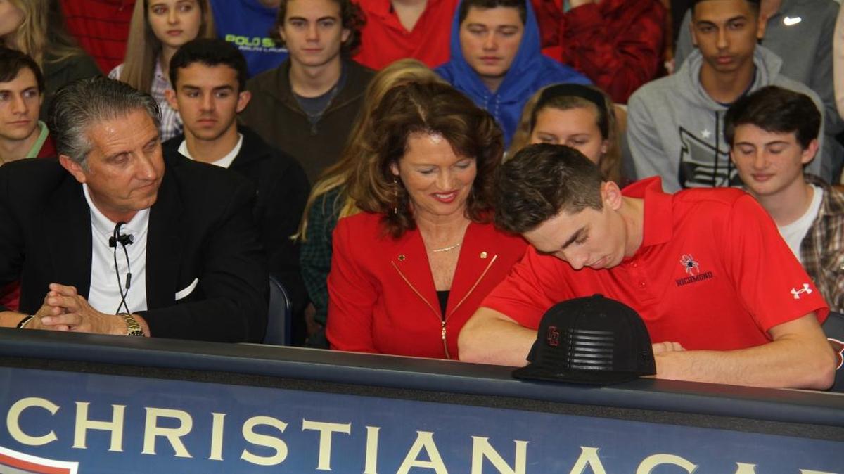 Christian Academy of Myrtle Beach hoops standout Bryce Schneider signs his National Letter of Intent last week to play at Richmond.